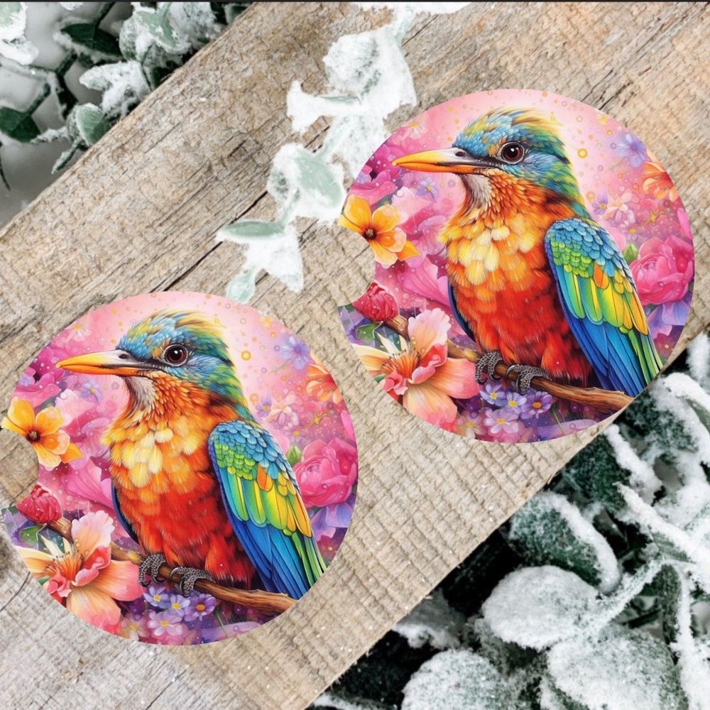 Handmade Bird Car Coasters | New Set Of Two Sublimated Car Coasters